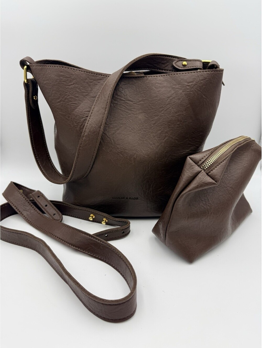 Maojie & Bags Faux Leather Handbag Mocha Color With Pouch